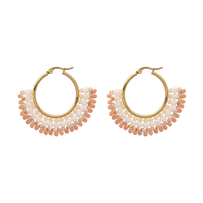 

Semicircle fan-shaped earrings, hand-made rice beads and bohemian national style earrings unique earrings