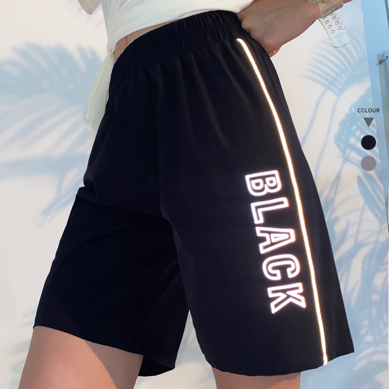 

New Reflective Workout Sports Running Shorts Women Quick Dry Training Gym Yoga Shorts Breathable Fitness Jogging Tennis, Black