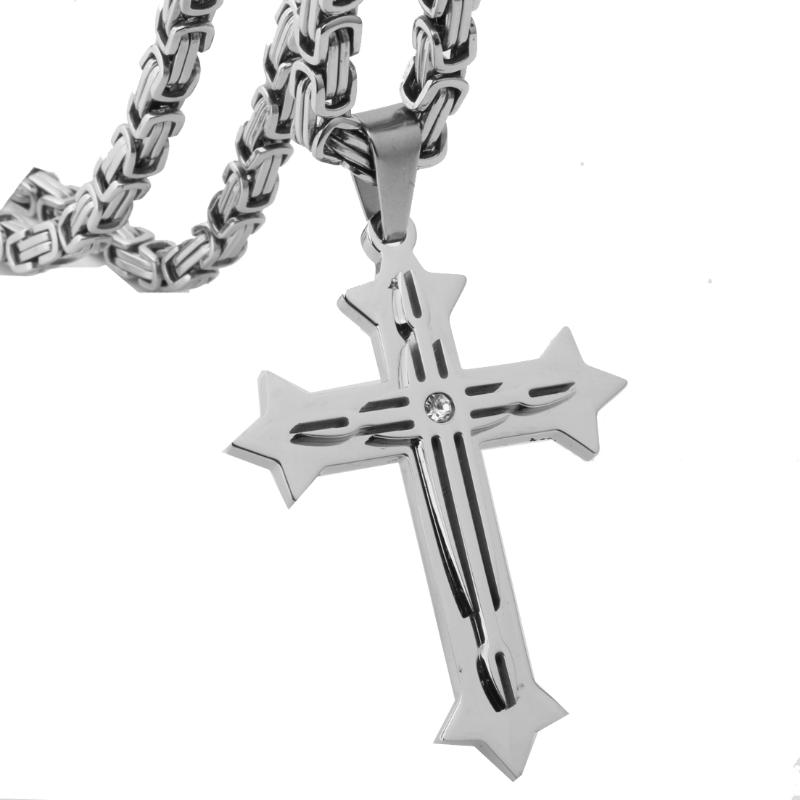 

Hip Hop Style Cross Necklace Crucifix Jesus Piece Pendant Necklace Silver Color Stainless Steel Men Chain Catholic Jewelry Gifts