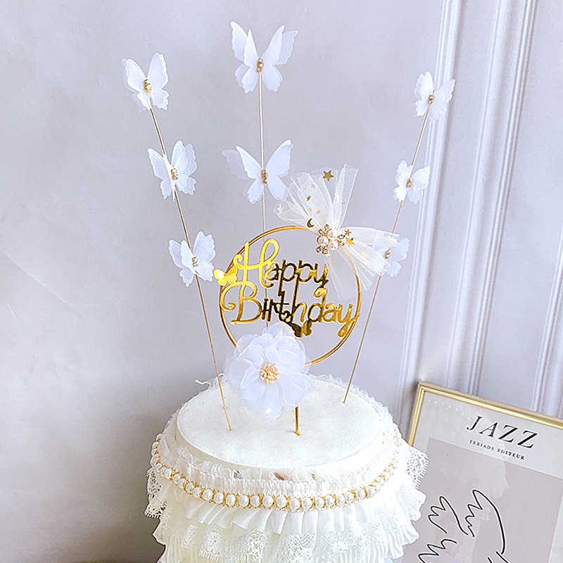 

Cake Decoration Acrylic Diamond White Lace Butterfly Happy Birthday Letters Cake Toppers for Wedding Birthday Baby Shower Decor