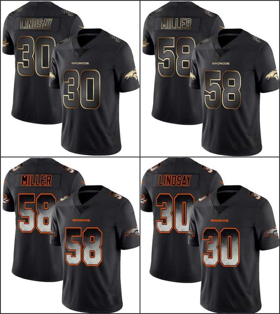 

DenverBroncosMen Limited #30 Phillip Lindsay 58 Von Miller Smoke Fashion Women Youth Black Golden Jersey