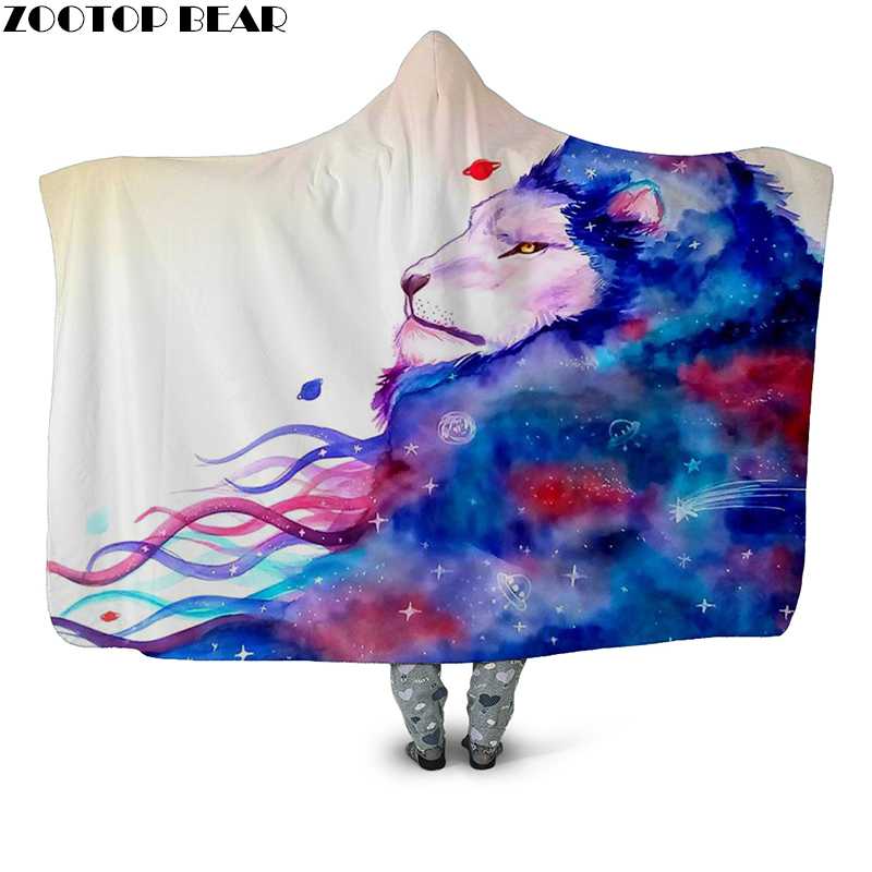 

Hooded Blanket Ink Painting Fashion Anime Lion Animal 3D print Picnic Couple Adult Bedding Soft Fleece Blankets Wearable Brand