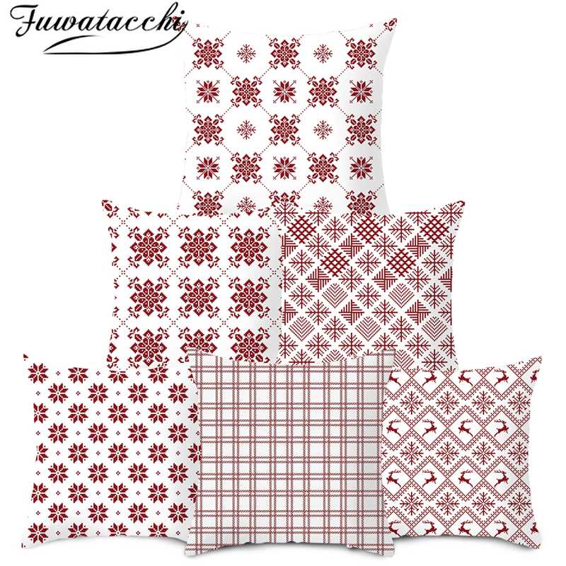 

FuwatacchiRed and white Pattern Cushion Cover Christmas Chair Pillow Cover Decoration Home Sofa Throw PillowCases 45cmX45cm, Pc11180
