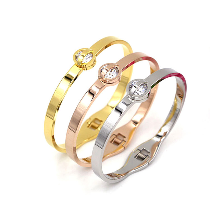 

New Luxury + Zirconia Bangles Rose Gold Color Bangle Best Feiend Gift Bracelets For Women Baguette Bracelets & Bangles