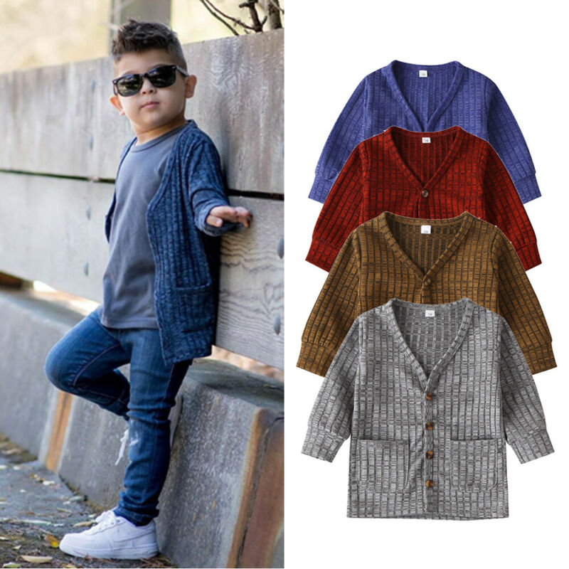 

Toddler Baby Boys Girl Long-sleeved Tops Cardigan Jacket Coat Knitted Clothes, Blue