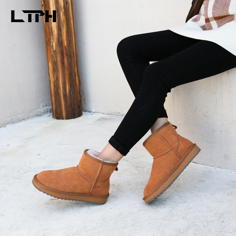 

LTPH snow boots 2020 new winter solid color plus velvet warm cotton shoes short tube flat non-slip outdoor casual women's shoes, See chart