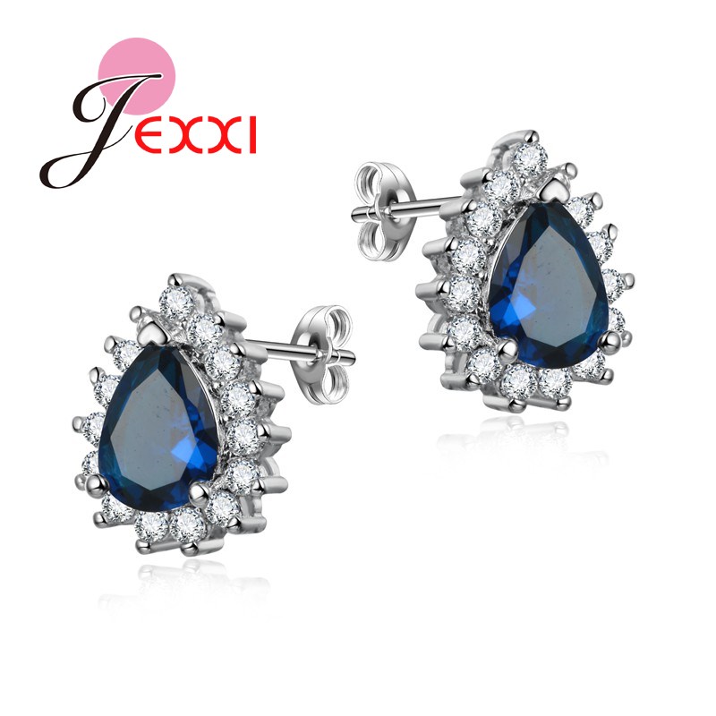 

5 Colors Luxury Water Drop Crstal Wedding Stud Earring For Women Fashion Rhinestone Silver Earring Wholesale Bands Jewelry