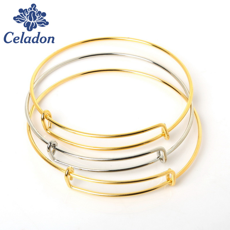 

Hot 10pcs/lot Gold Silver Plated Charming Expandable Bangles Women Lady Wire adjustable bangle Bracelet For fashion gift Charms