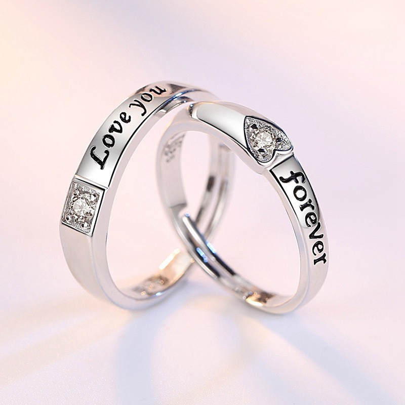

Love Heart Ring Silver Plated Women Men Love You Forever Adjustable Couple Lover Ring Anniversary Jewellery