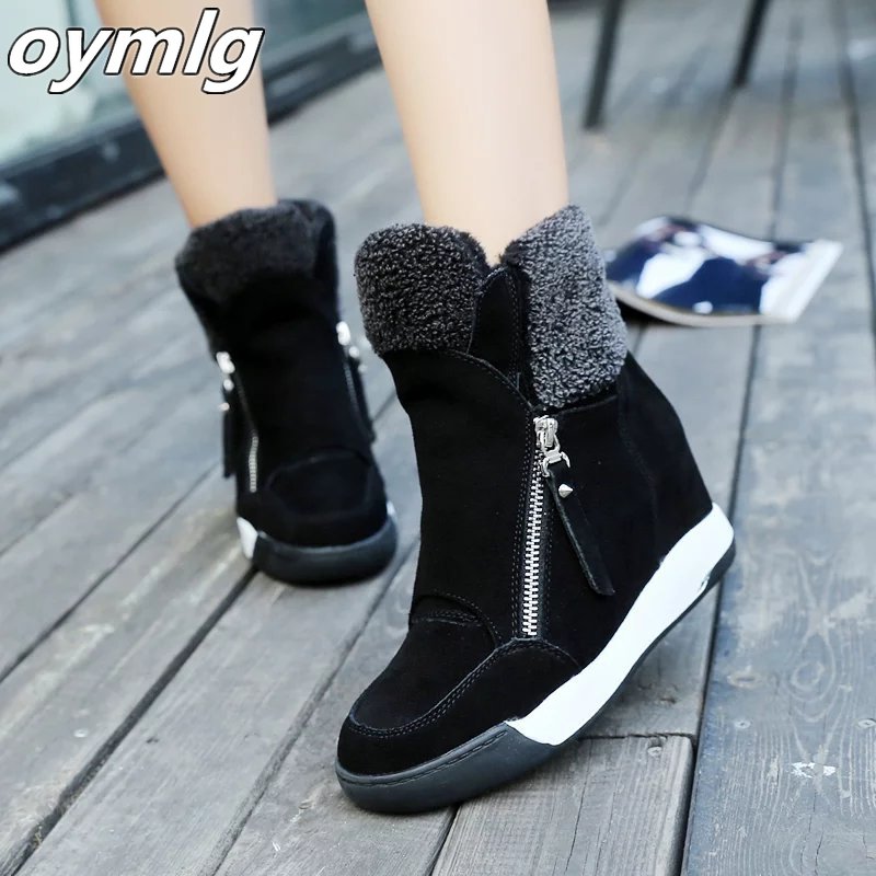 

Women Boots Wedges Height Increasing Turn Over Edge Winter Female Casual Shoes Super High Heel Boots Botines Mujer, Black