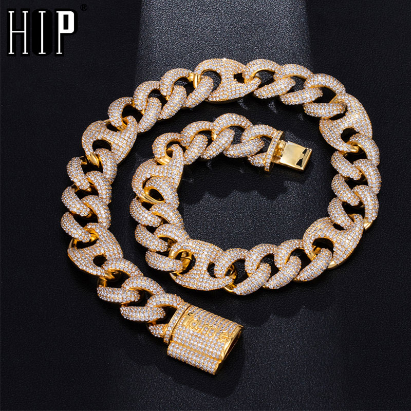 

Hip Hop 18MM Bling CZ Cubic Zirconia Iced Out Box Clasp Luxury Cuban Link Chain Necklace For Men Rapper Jewelry 18''-24