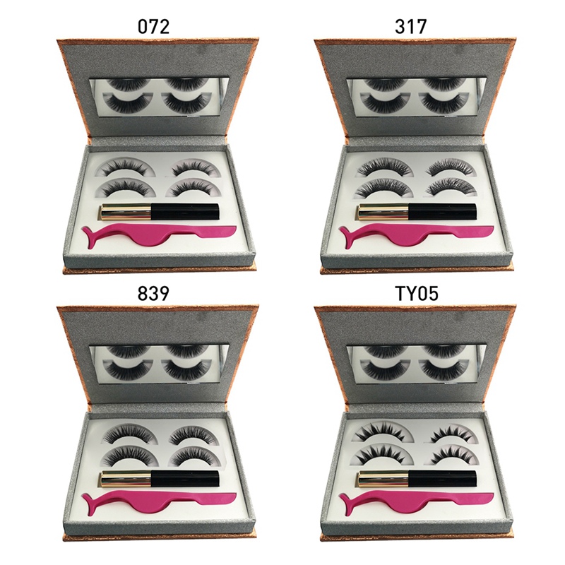 

False Eyelashes Magnetic Adsorption Type 2 Pairs Of With Magnetic Eyeliner And Tweezers Mirror Support Beauty Makeup Product