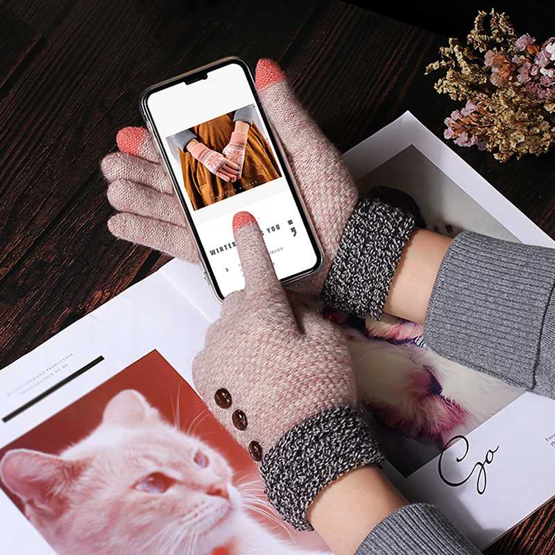 

Fashion Women Winter Gloves Touch Screen Full Finger Imitation Cashmere Knitted Gloves Warm Wrist Female Hot Sale