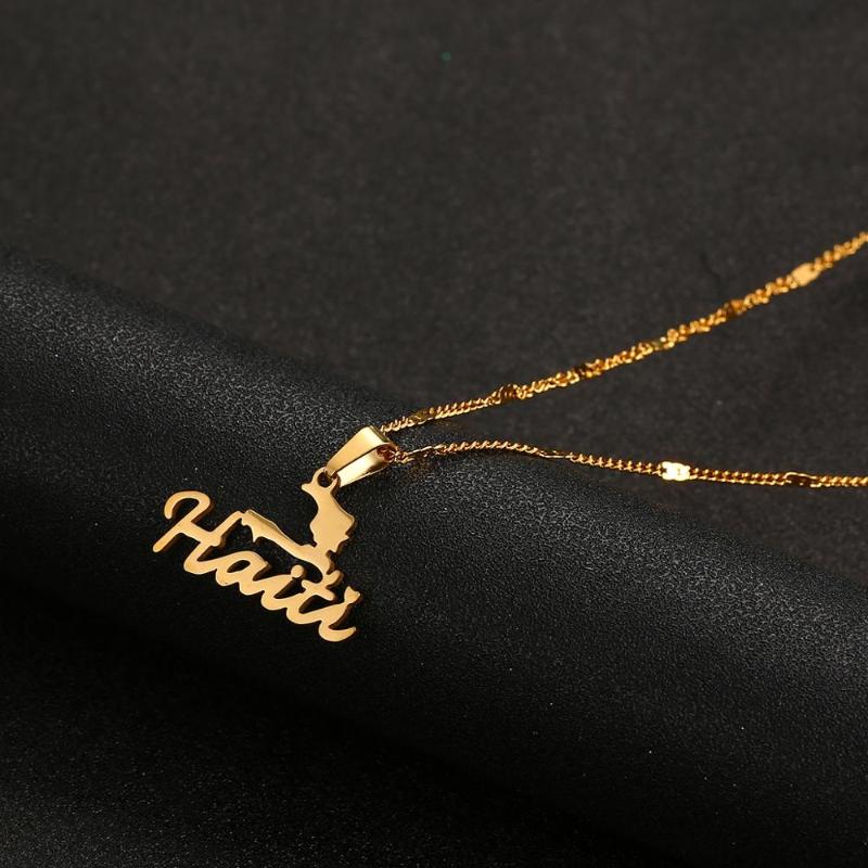 

Stainless Steel Haiti Map Pendant Necklace Women Girls Ayiti Maps Gold Color Haiti Charm Jewelry