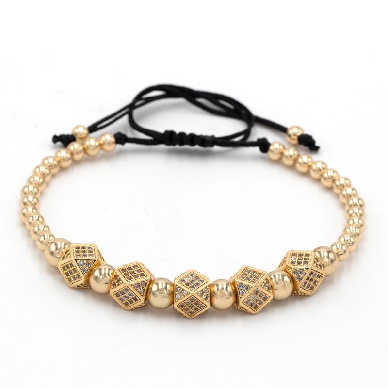 

Fashio Geometric Faced Crystal Rivets Charms Bracelets For Women Men Copper Beaded Bracelets Male Accessories Pulseira Masculina