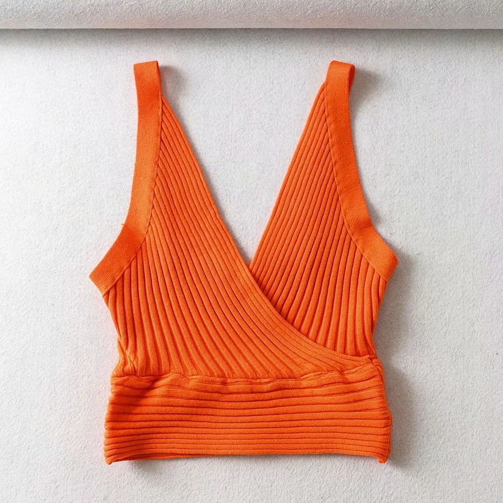 

2020 White Orange Vintage design Women' Tank Camis sweaters Tops Fall new women' Sleeveless v Neck Halter slim knit halter vest in