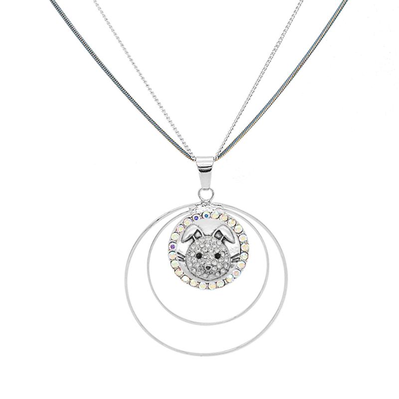 

2020 New Snap Button Frog Elephant Pendant Necklace Snap Necklaces With 80cm Double Chain Interchangeable Button Jewelry