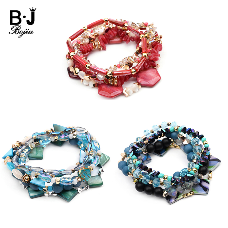 

Charm Bracelets Dainty Ethnic Jewelry Boho Crystal Abalone Shells Set Women Geometric Accessory Red Blue Style Bracelet BCSET295