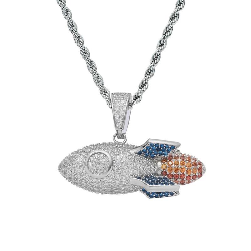 

Rocket Uzi sterling plate pendant colorful zircon cool fashion hip-hop women men necklaces