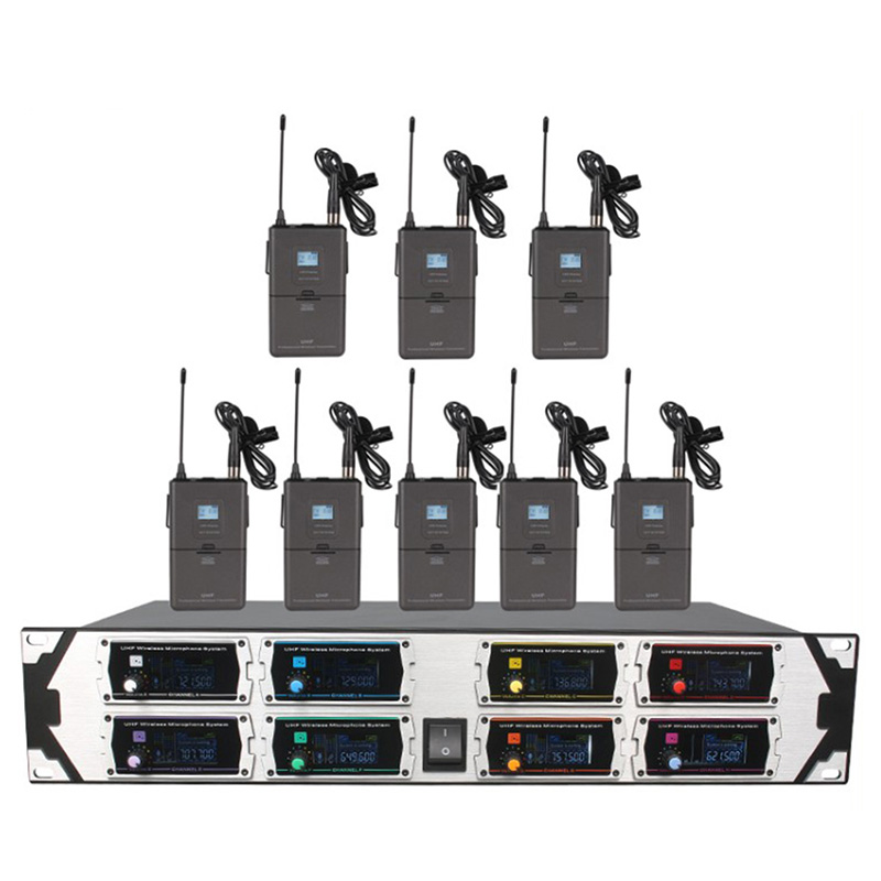 

Professional wireless microphone UHF 8 channel fixed frequency dynamic display lavalier microphone teaching church lecture