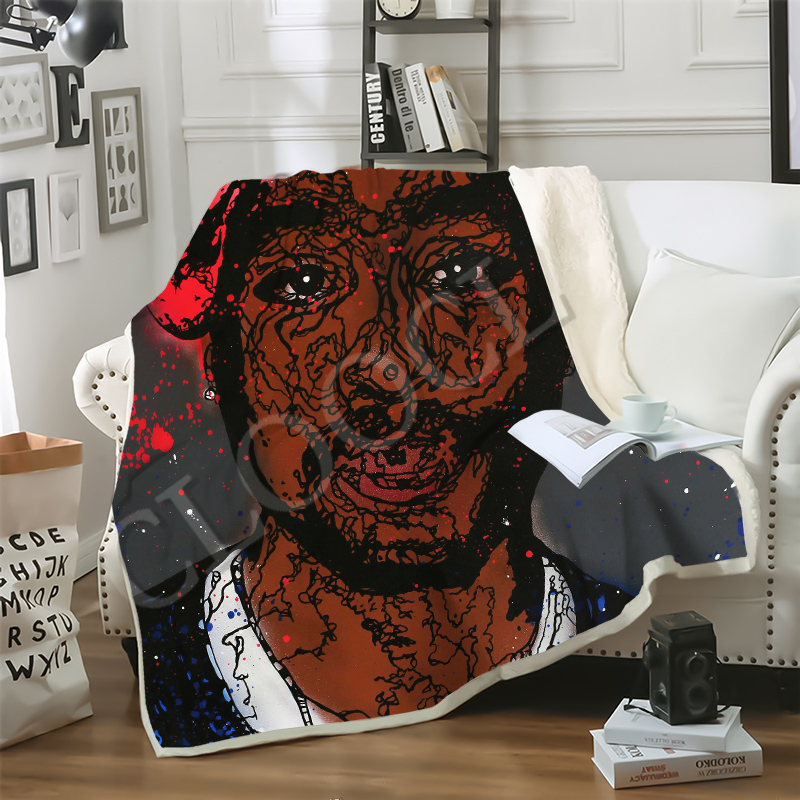 

CLOOCL Rock Rapper 2pac Fashion Blanket 3D Star Singer Print Double Layer Sherpa Blanket on Bed Home Textiles Dreamlike Style