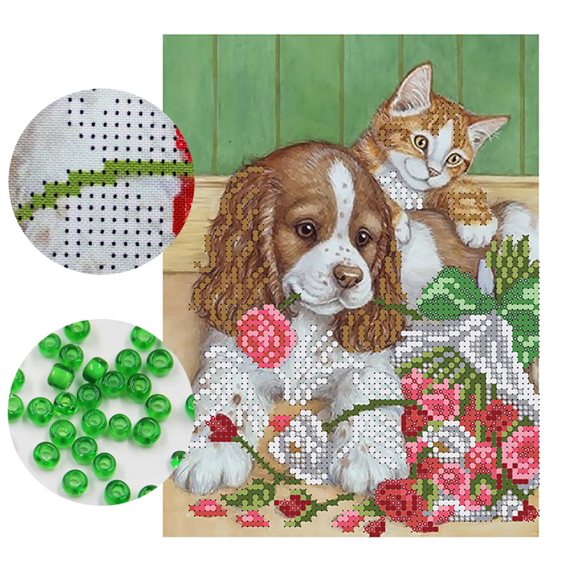 

Needlework,DIY bead Cross stitch,Embroidery stitch dog and cat,women Precise Printed scenic Pattern cross stitching,wall dec