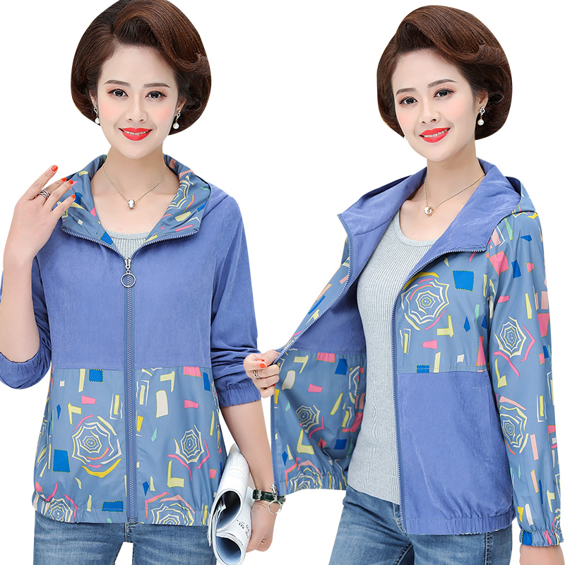 

2020 Ins Autumn Spring Women Coat Casual Loose Jacket Two Side Wear Grandma Clothing Printing Outerwear Big Size, Blue