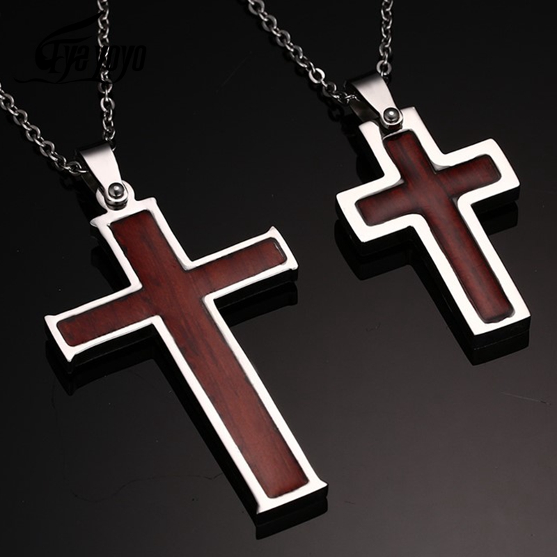 

Pendant Necklaces EyeYoYo Stainless Steel Inlaid Wood Grain Christian Cross Necklace Religious Prayer Jewelry For Men And Women