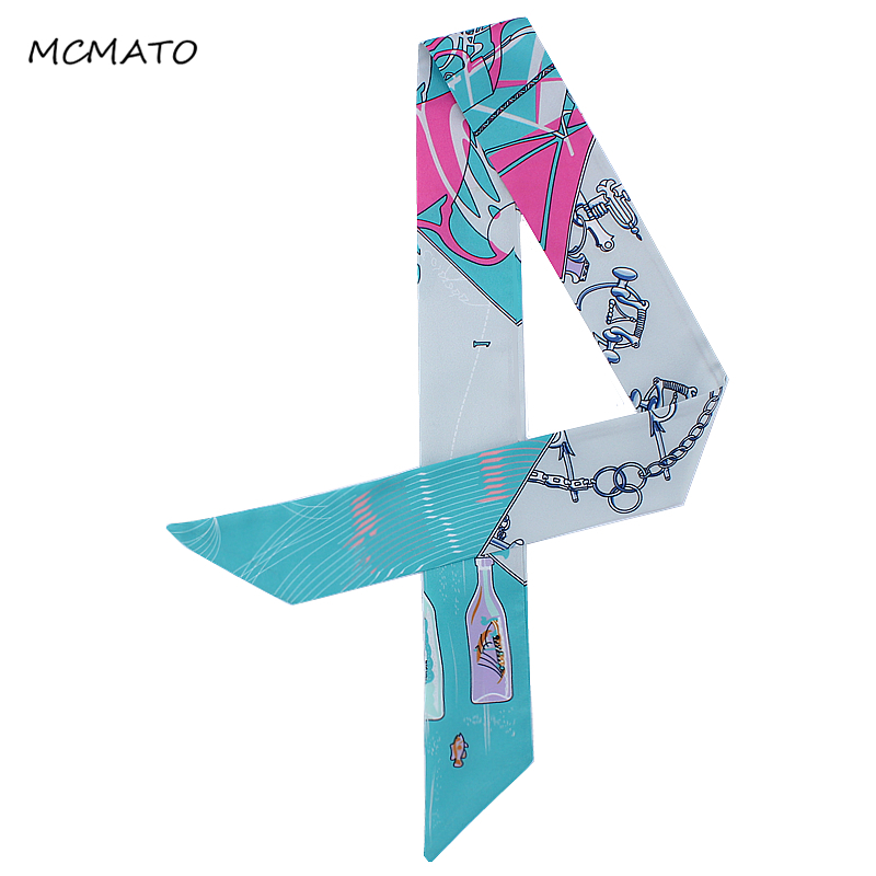

New Design Drifting Bottle Print Small Silk Scarf Women Fashion Head Scarf Tie Small Long Scarves For Bags Ribbons