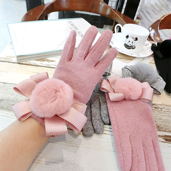 

Newly 1 Pair Elegant Women TouchScreen Gloves Winter Warm Full Finger Bowtie Mittens DO99