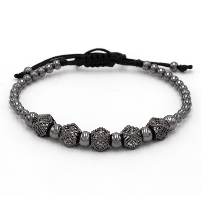 

2020 Fashion Geometric Crystal Rivets Charms Bracelets For Women Men Copper Beaded Bracelets Male Accessories Pulseira Masculina