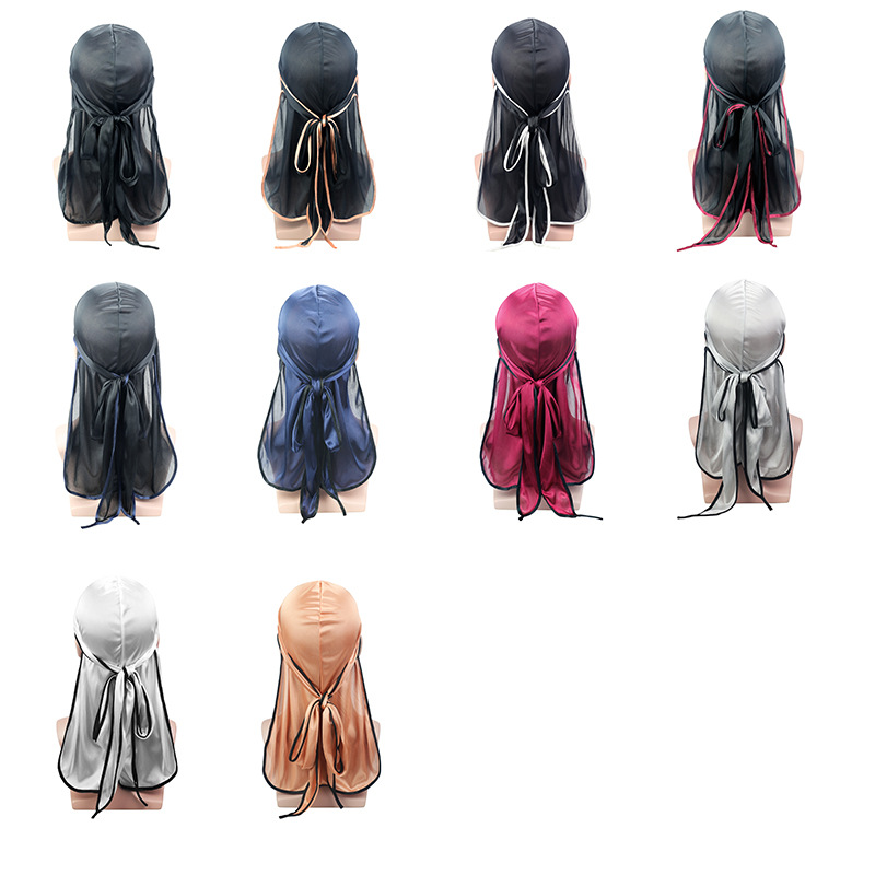 

New Unisex Long Silk Satin Breathable Turban Hat Wigs Doo Durag Biker Headwrap Chemo Cap Pirate Hat Men Hair Accessories