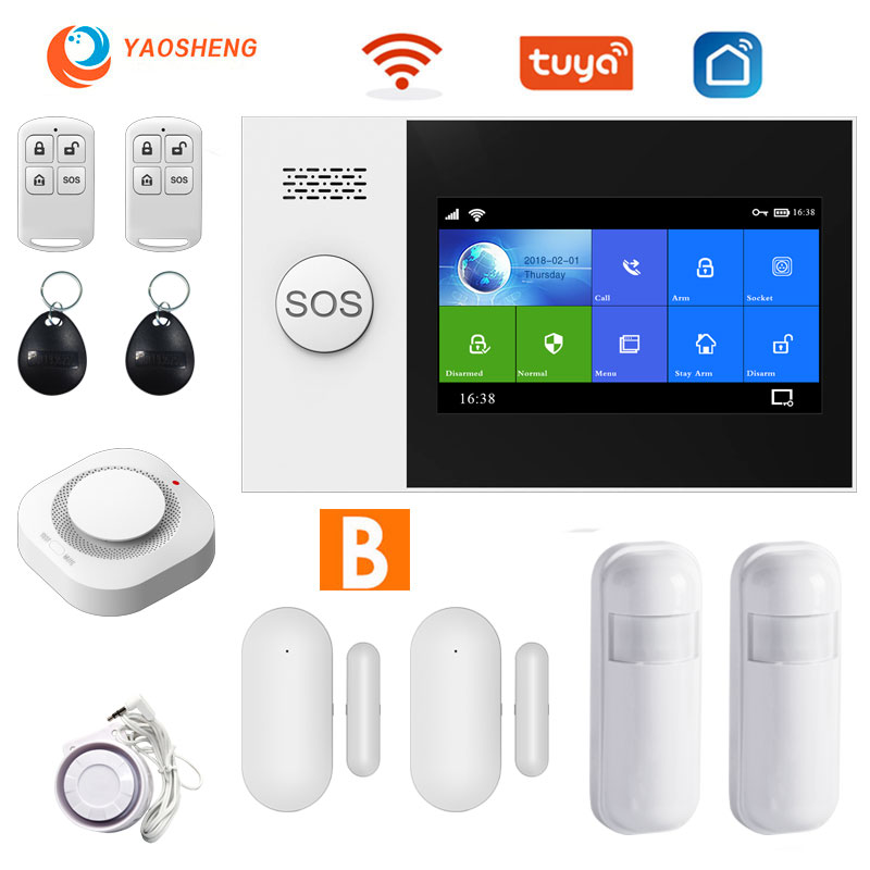 

TUYA security alarm system for home Apps Control with smoke detector Door sensor smart House Wired wireless gsm alarm