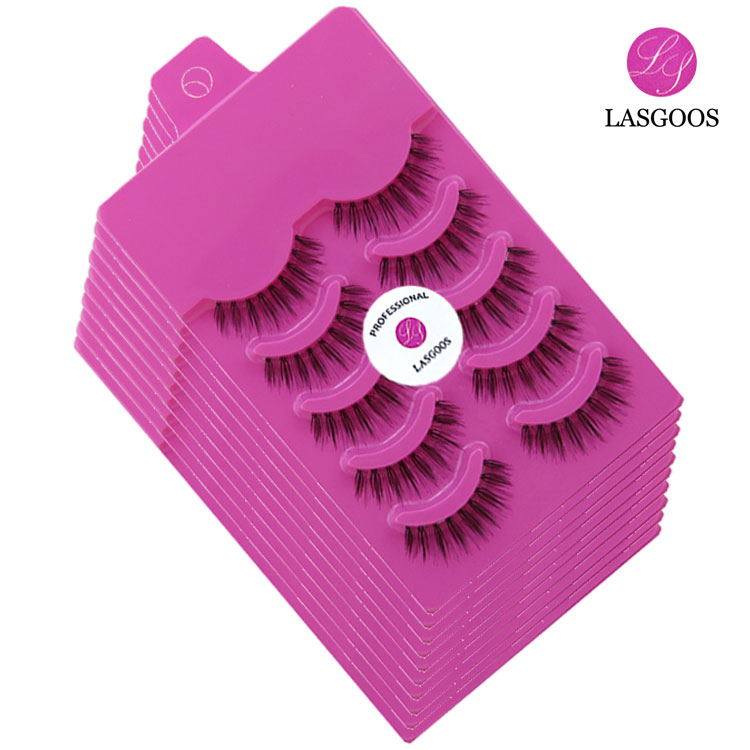 

LASGOOS Wholesale 50 Pairs Natural Looking False Eyelashes Full Strips Short 10mm Winged Fake Eye Lashes Extension Lines Z9