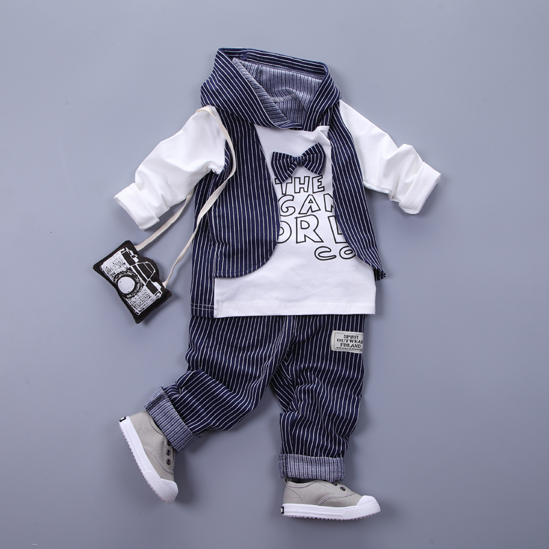 

2Pcs Spring Fashion Toddler Baby Boys Clothing Casual Hoodies Striped Sportwear Outfits Tops+Pants Cotton Outerwear Sets, Gray