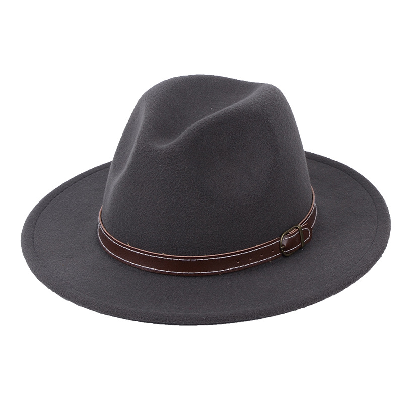 

Hat men's woolen hat gentleman's jazz flat brim cap, Black