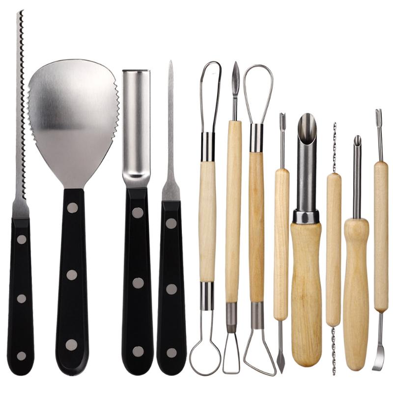 

4-13pcs Professional Stainless Steel Pumpkin Carving Kit Multi-function Halloween Engraving Kitchen Accessories for Adults