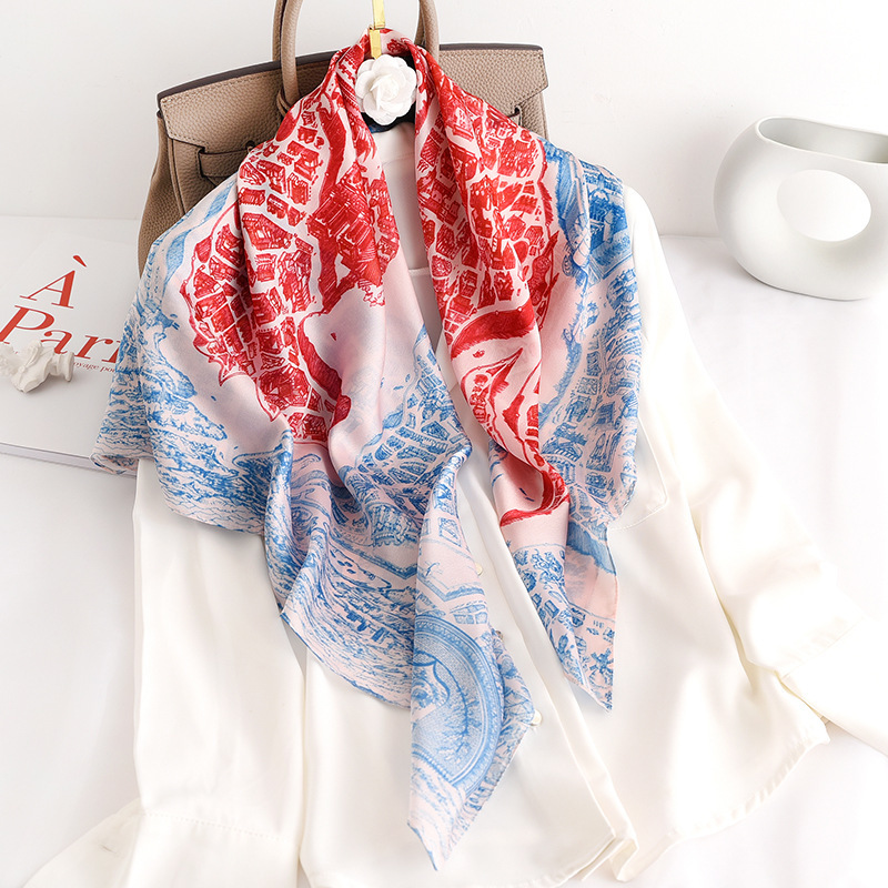 

Scarves With Fashion In The Spring And Autumn 90 Big Squares Female Emulation Silk Horse City Summer Suntan Shawls