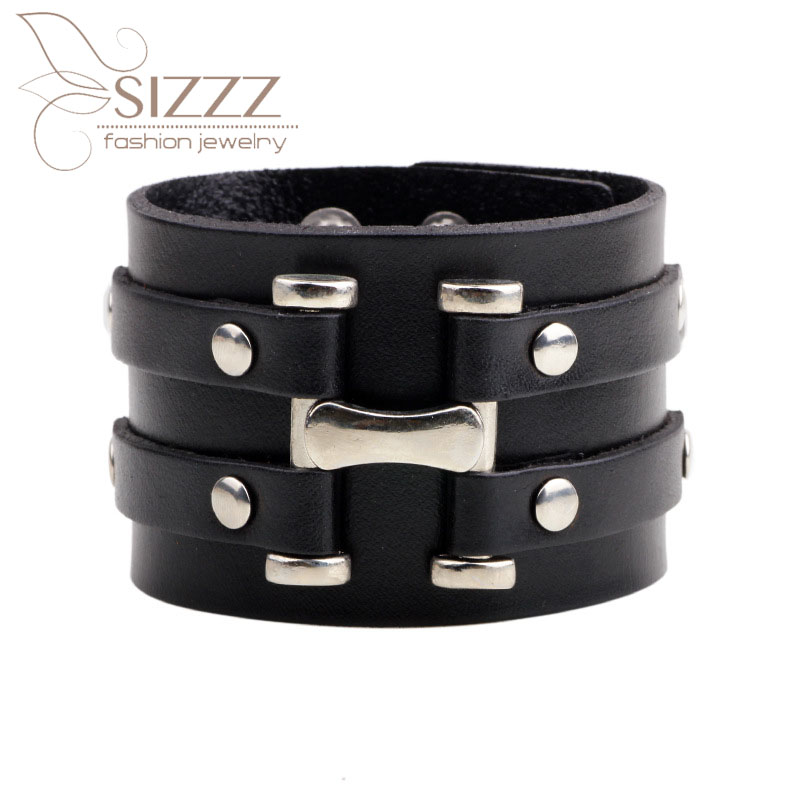 

2020 European and American new retro leather fashion punk men's bracelet&bangles