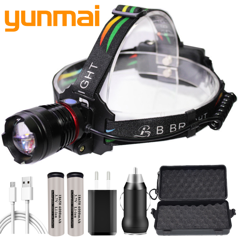 

Headlamp Head Lamp Headlight 32w 4291lm Xhp70 Yunmai Led Bulbs 2* 18650 Battery Zoom In / Out Lithium Ion