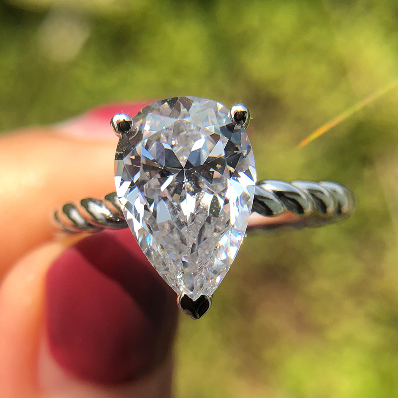 

Sparkling Zircon 925 Sterling silver wedding rings for women Shiny Pink White Water dorp CZ Engagement party jewelry Gifts