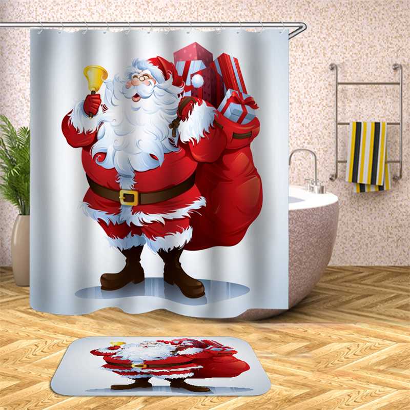 

Christmas Bathroom Shower Curtains Set Bath Mats 75*45cm Rugs Modern Fixture Bathrooms Curtain In The Bathroom