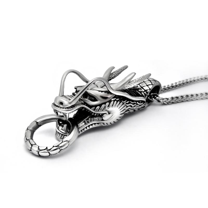 

Men Jewelry 316L Dragon Head Stainless Steel Pendant Necklace W/ SS Chain 60 CM