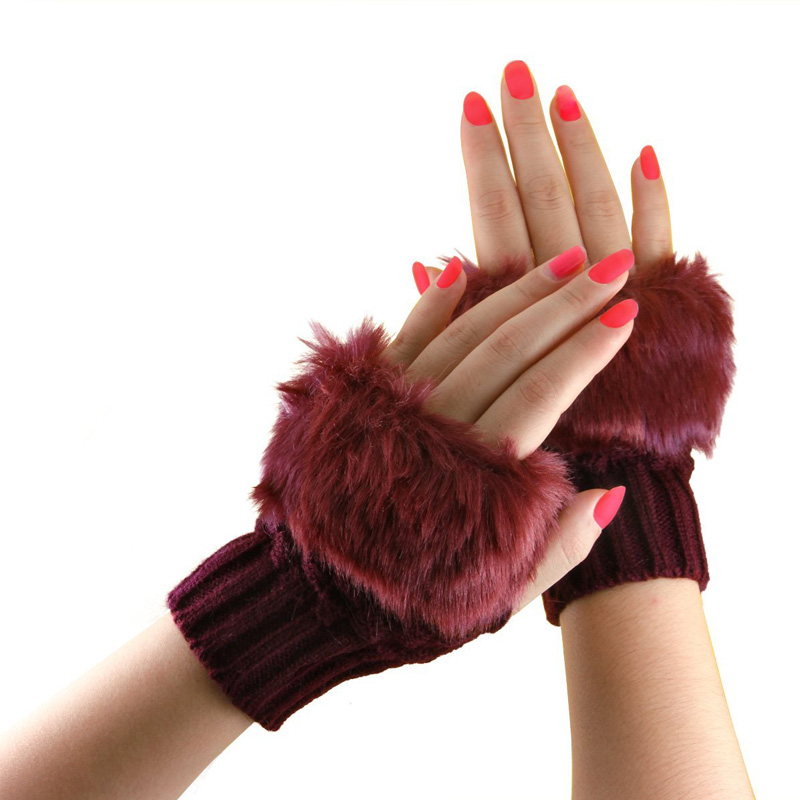

Newly Fashion Winter Women Gloves Plush Faux Fur Knitting Wool Keep Warm Short Mitten Fingerless Lady Girl Half Finger Glove DO9
