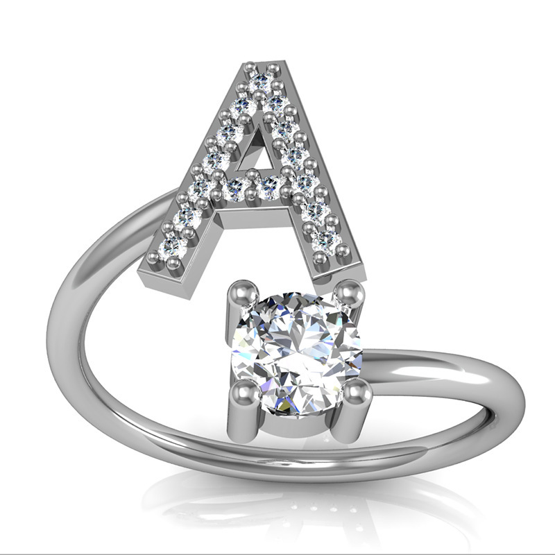 

Double Fair 26 Letter Creative Cubic Zirconia White Gold Color Open Finger Ring For Women Lady Party Gift Fashion Jewelry KCR208