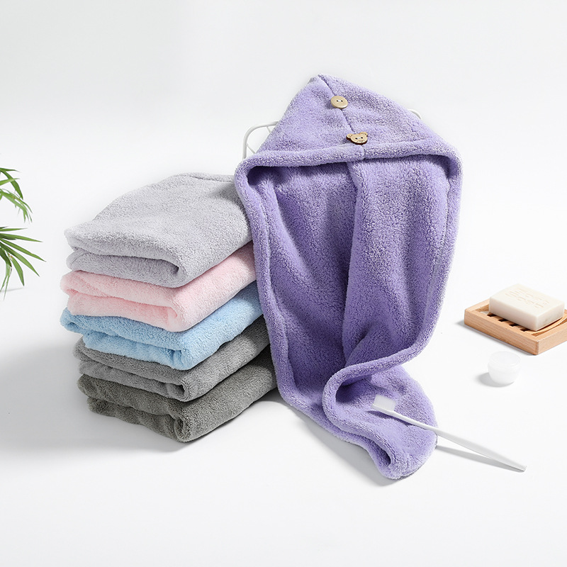 

hair towel quick dry wrap head Super Absorption Hair Towel Cap Rapid Drying Thick Shower Cap Solid Color, Pink