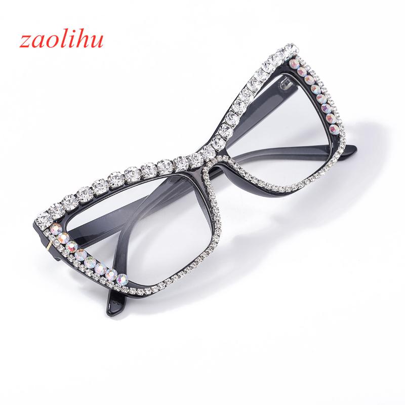 

ZAOLIHU Luxury Cat Eye Sunglasses Oversized Square Female Eyewear Clearn Lens Eyeglasses UV400 Gorgeours Diamond Sun Glasses
