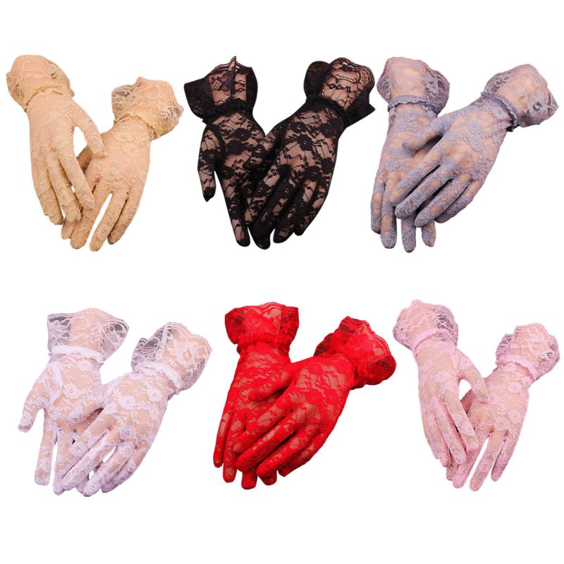 

Gloves Women Summer UV Protection Floral Lace Gloves Jacquard Ruffles Mittens New