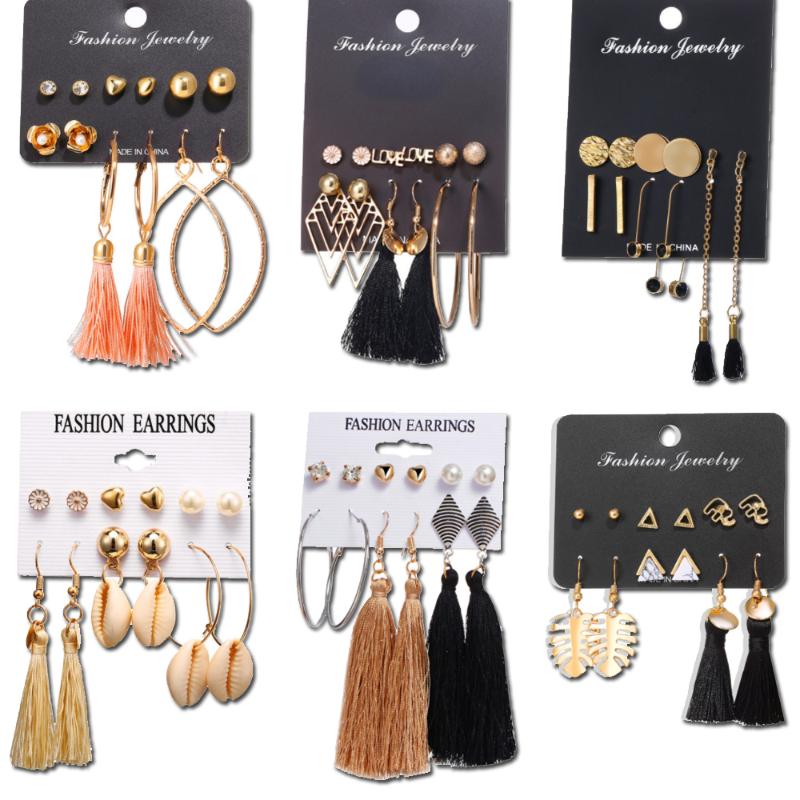 

6 Design Bohemian Long Tassel Shell Drop Earrings Set For Women Girls 2020 Fashion Dangle Earring Female Brincos Jewelry Gifts