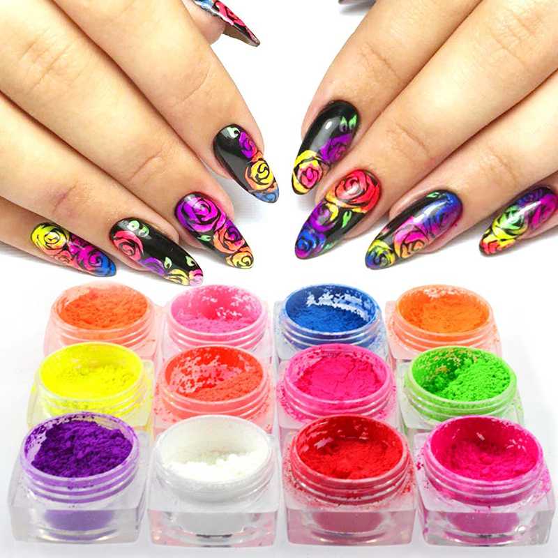 

1 Box Nail Powder Nail Fluorescence Gradient Glitter Shinny Neon Pigment Powder Art Decoration